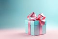 mint gift box on pink background