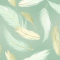 Mint and Gold Feathers Wallpaper Pastel Seamless Pattern