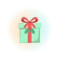 Mint Green Gift Box with Red Bow and Holly Berries Pixel Art Royalty Free Stock Photo