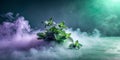 Mint green mist floating amidst a dreamy canvas of deep navy and muted lavender AI Generative