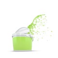 Mint Green Paint Splashing Out Of Plastic Can. Over White Royalty Free Stock Photo