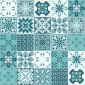 Mint green seamless pattern, spanish portuguese tile contrast vector illustration