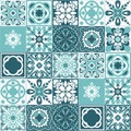 Mint green seamless pattern, spanish portuguese tile for decoration, contrast vector illustration