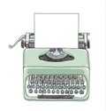 Mint green vintage typewriter portable retro with paper