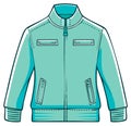 Mint green zip up track jacket with pockets and stand up collar, vector cartoon illustration Royalty Free Stock Photo