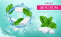 Mint gum. Advertizing poster with fresh sweets and leaf of mint vector realistic template Royalty Free Stock Photo