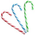 Mint hard candy cane striped in Christmas colours isolated on a white background. Closeup