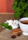 Mint herbal tea with cookies