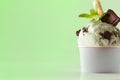 Mint ice cream cup on table  close up Royalty Free Stock Photo