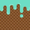 Mint ice cream melted on wafer texture background flat design