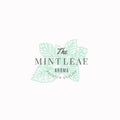 The Mint Leaf Abstract Vector Sign, Symbol or Logo Template. Mint Branch Sillhouette with Retro Typography. Vintage