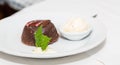 Mint Leaf Garnish on Chocolate Dessert Royalty Free Stock Photo