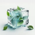 Mint leaves frozen in an ice cube Royalty Free Stock Photo