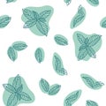 Mint leaves hand drawn seamless pattern. Peppermint, spicy herbs, kitchen texture, Doodle cooking ingredient for design package te Royalty Free Stock Photo