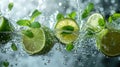 Mint Leaves, Lime Slices, and Splashes