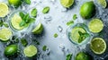 Mint Leaves, Lime Slices, and Splashes