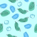 Mint leaves, peppermint with mint candy. Hand drawn vector seamless patterns, spicy herbs, kitchen texture, Doodle cooking ingredi