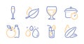 Mint leaves, Wine glass and Boiling pan icons set. Water glass, Apple and Water drop signs. Vector