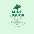 Mint liquor label. Vintage packaging with mint leaves and letters. Peppermint liquor. Royalty Free Stock Photo