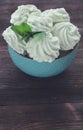 Mint Marshmallow or zephyr in the bowl with a leaf of mint Royalty Free Stock Photo
