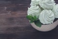 Mint Marshmallow or zephyr in the bowl with a leaf of mint Royalty Free Stock Photo