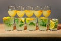 Mint Mojitos and Orange Cocktails on Wooden Bar