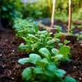 Mint plants grow at the vegetable garden. Generated AI