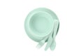 Mint plastic dishware isolated on white background Royalty Free Stock Photo