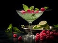 Mint and raspberry cocktail garnished with fruit