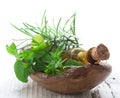 Mint and rosemary oil in the bottles