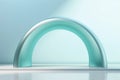 Mint and silver futuristic round arch on the pastel blue background. Atmospheric escapism arch for showcase and display products.