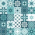 Mint square seamless pattern, Azulejo talavera spanish tiles, vector illustration