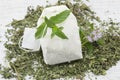 Mint tea bag and fresh mint plant Royalty Free Stock Photo