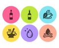 Mint tea, Wine and Tea cup icons set. Water drop, Brandy bottle and Water splash signs. Vector Royalty Free Stock Photo
