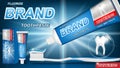 Mint toothpaste concept with sparkling effect on blue background. product package design for toothpaste poster or