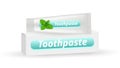 Mint toothpaste. Realistic white box packaging and vector toothpaste tube isolated on white background