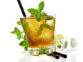 Mint Whisky Cocktail on white Background - Isolated Royalty Free Stock Photo
