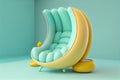 mint yellow curved designer soft leather armchair illustration Generative AI