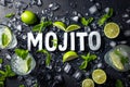 Minty Coolness: \'MOJITO\' Crafted in Ice on a Shiny Canvas.