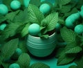 Minty freshness, mint leaves on mint background. Royalty Free Stock Photo