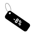 Minus 8 eight percent discount sale label tag. Flat coupon sticker icon