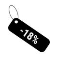 Minus 18 eighteen percent discount sale label tag. Flat coupon sticker icon