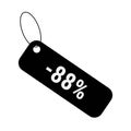 Minus 88 eighty eight percent discount sale label tag. Flat coupon sticker icon