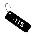 Minus 11 eleven percent discount sale label tag. Flat coupon sticker icon