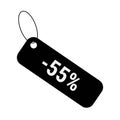 Minus 55 fifty five percent discount sale label tag. Flat coupon sticker icon