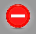 Minus sign icon. Negative symbol. Zoom out. Red circle button with icon. 3D button. Vector illustration isolate on a grey backgrou Royalty Free Stock Photo