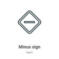 Minus sign outline vector icon. Thin line black minus sign icon, flat vector simple element illustration from editable signs Royalty Free Stock Photo