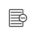 minus text file icon. Simple thin line, outline vector of Web icons for UI and UX, website or mobile application
