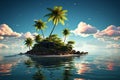 A minuscule island hosts drifting palm trees on tranquil waters Royalty Free Stock Photo