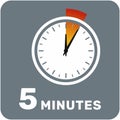 5 minutes, analog clock, isolated timer icon. Vector illustration, EPS Royalty Free Stock Photo